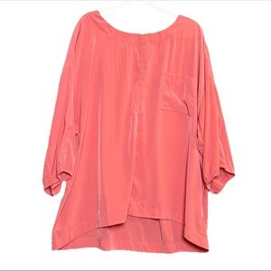 Chico's Soft Ease Penelope Top 3/4 gathered Sleeve Coral Relaxed Fit Sz 3 NWT